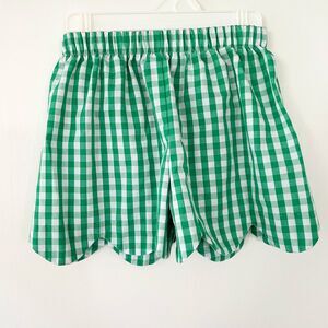 Boy's Green & White Gingham Shorts Scalloped Hem Elastic Waist Size 2T